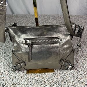 Michael Kors Metallic Silver Leather Crossbody Bag Women's Casual